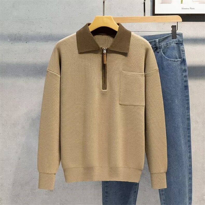 秋冬男毛衣撞色polo风翻领拉链针织衫男士休闲上衣外套M30P62,男装针织衫/毛衣,星座1013-1