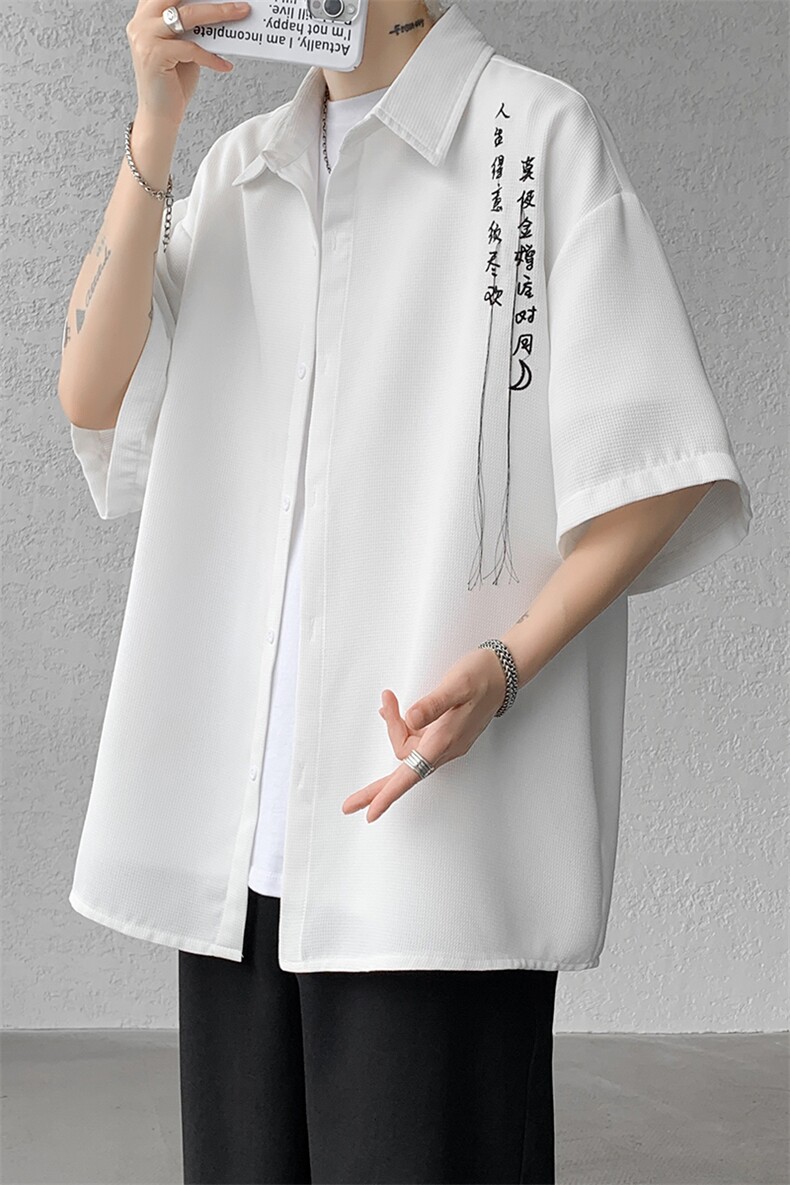 五分袖衬衣男上衣大码新中式风刺绣衬衫短袖CS515P35,男装衬衫,电商D206-1