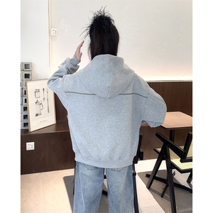 抖音得物高品质秋冬美式高街重磅结构辑明线纹理连帽卫衣外套W111图片