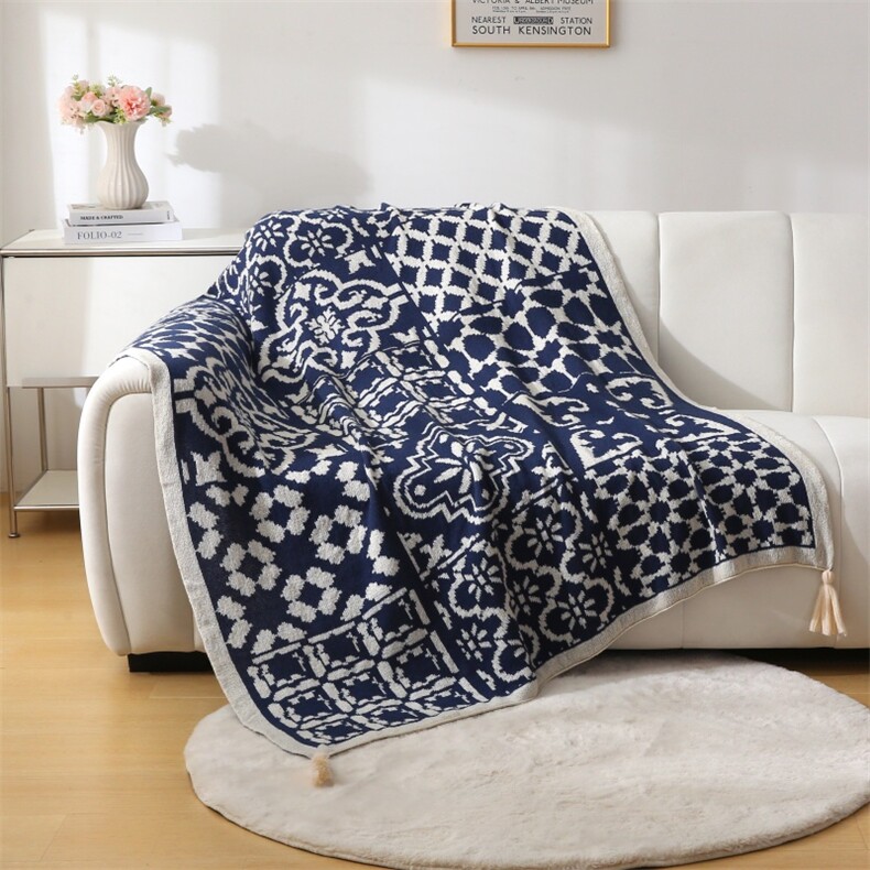 新款半边绒针织毯休闲沙发毯毛毯盖毯尚河图，毯子，一起卖家纺