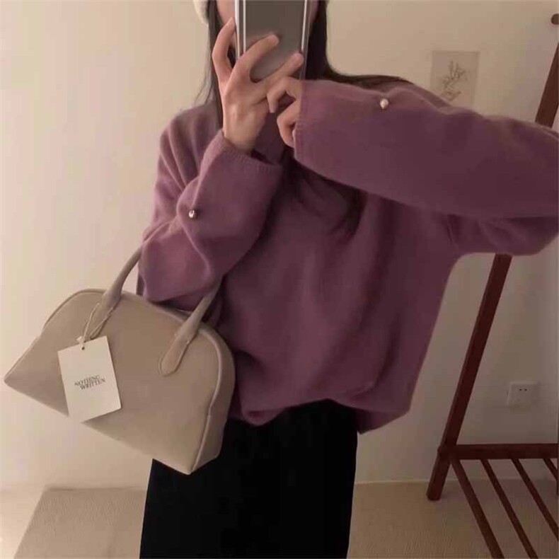 秋冬新款小铃铛卷边圆领时尚百搭，女装羊绒衫，鹿一羊绒