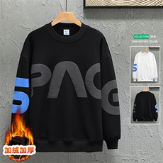 新款男圆领加绒设计感灰墙挂拍卫衣VE55121加绒-P46控88，男装卫衣，星座717