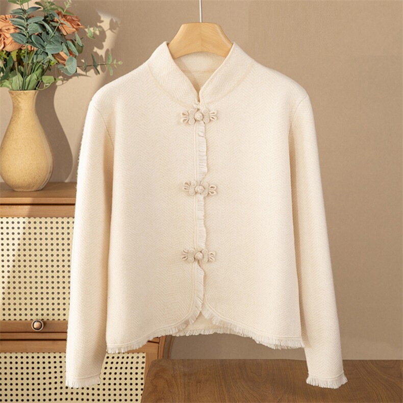 2025年秋季新款人字绞盘扣针织开衫外套时尚休闲，女装针织衫/毛衣，奢优羊绒