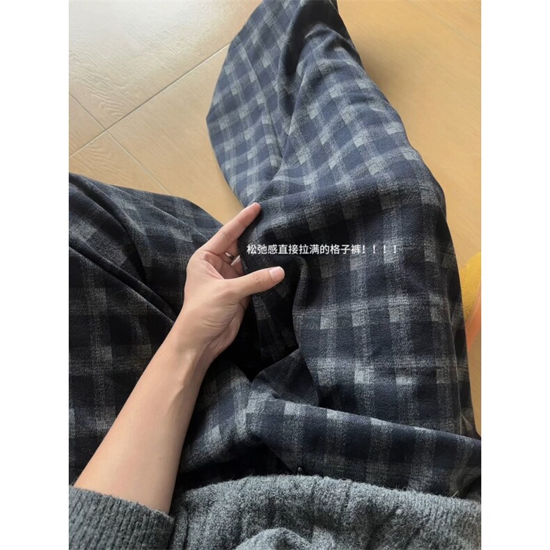 现货 ZK8050-批65 控98 重磅美式磨毛格子阔腿垂感直筒大码休闲裤图片