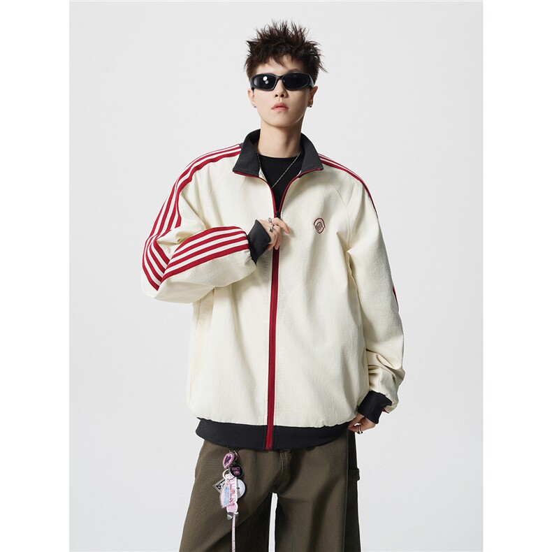 jk2559-特P60控108100聚酯纤维拼接特色夹克条纹外套男,男装夹克,电商B370