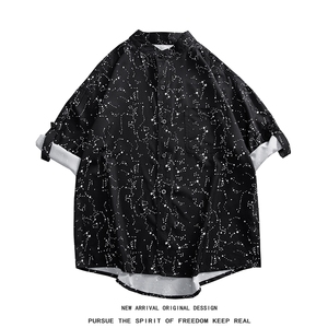 C9038/P35新款冰丝垂感立领星空衬衣男满天星衬衫男七分袖可调节图片