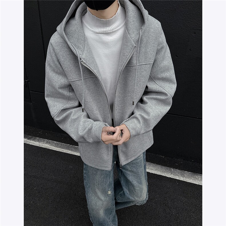 设计感冬季连帽呢料外套男士潮流美式加厚呢大衣宽松棉衣P135,男装棉衣,电商C306-1