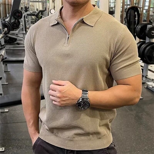 男夏季翻领polo拉链休闲半袖运动健身纯色透气时尚百搭短袖TM824