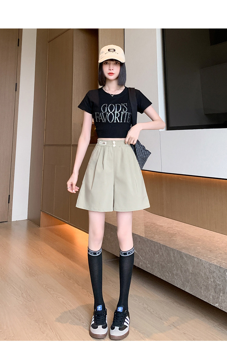 冰丝短裤女夏季2024新款高腰宽松五分棉麻运动山本休闲裤子,女装短裤/热裤,梦白服饰厂