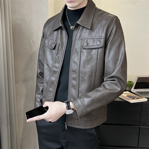 秋季短款皮衣 翻领外套 男韩版修身机车皮夹克P5582-P145图片