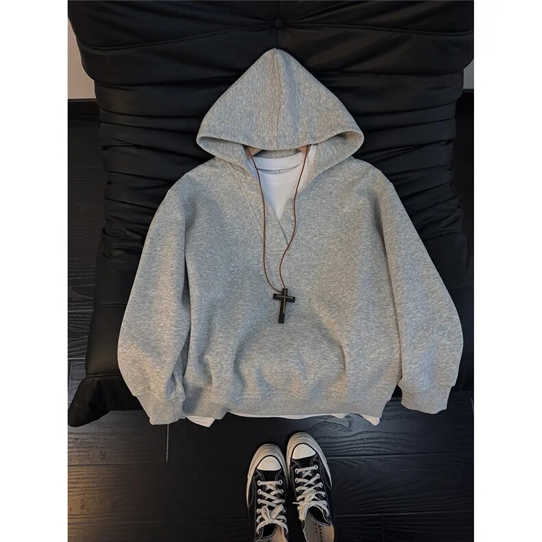 网图 假两件v领连帽卫衣男秋冬美式复古cleanfit外套WYT123-特P48图片