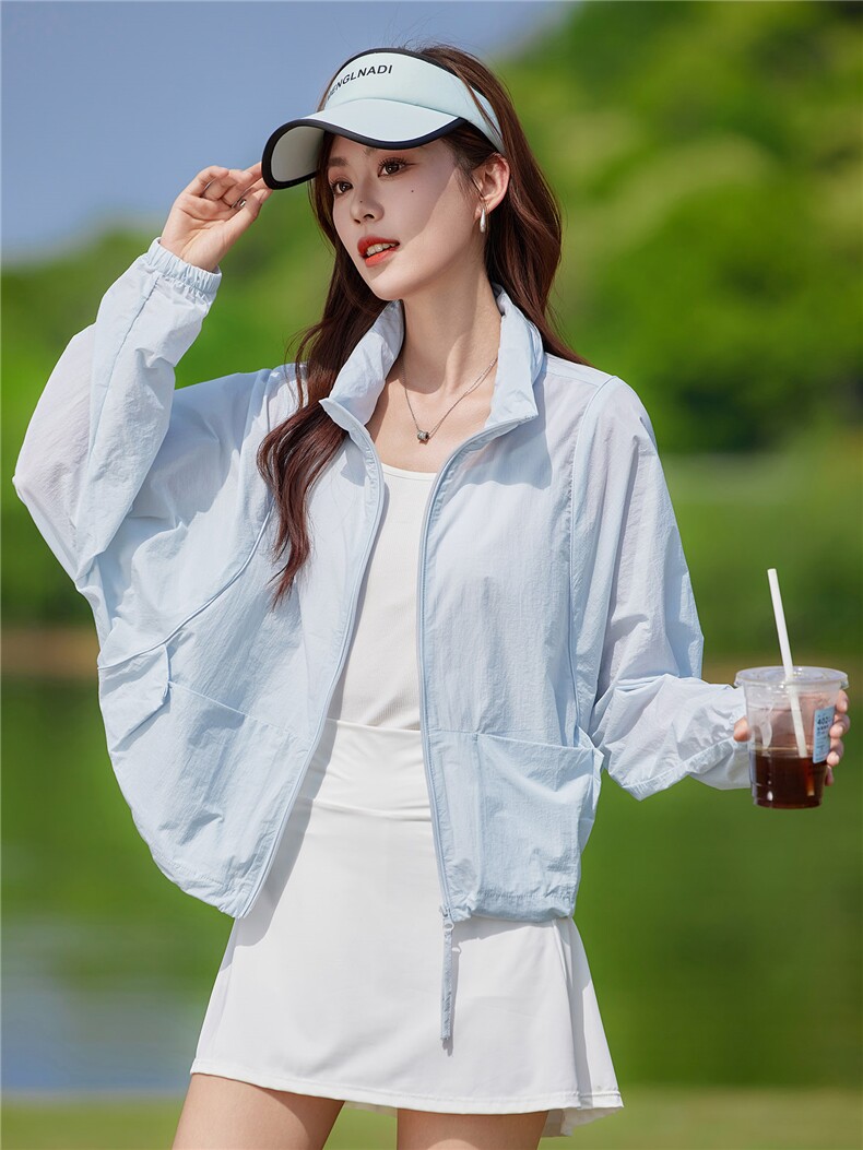现货2026夏季新款休闲韩版宽松轻薄遮阳连帽（帽子可收纳）短外套,女装防晒衣,靓衣阁