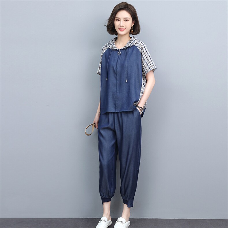 大码牛仔套装女2025夏季新款时尚洋气减龄休闲天丝中年妈妈两件套,女装套装/套裙,忆绮罗