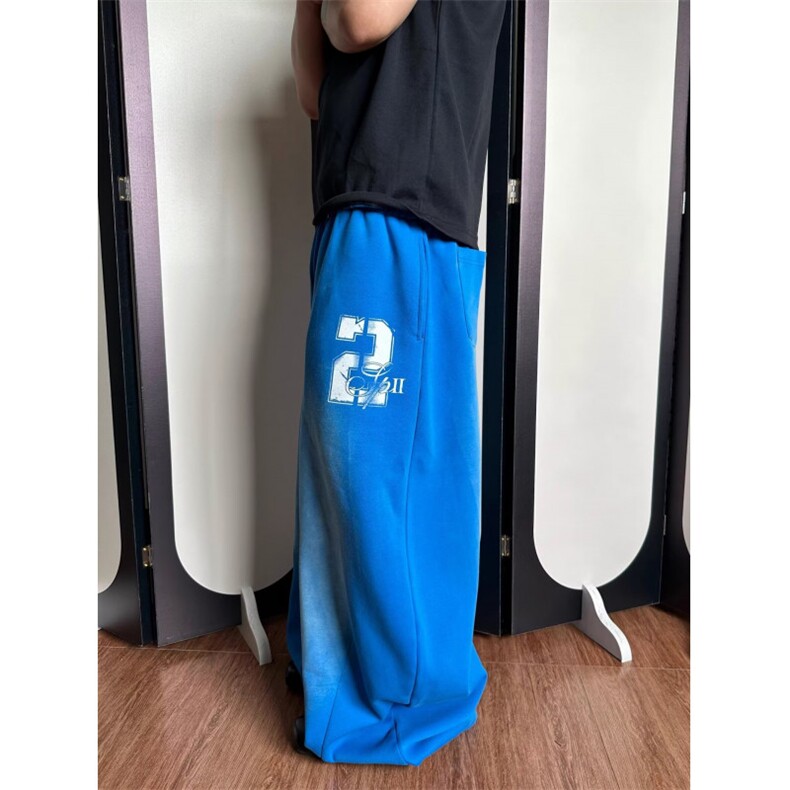少年感美式复古做旧字母印花抽绳休闲裤男女宽松直筒百搭运动长裤,女装休闲裤,星座516A