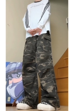 宽松阔腿运动休闲裤男秋季新款美式复古迷彩裤子-A1554TP50控88，男装休闲裤，电商B241