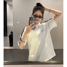 抖音得物高品质二开240克宽松纯棉美式潮牌三条杠织带短袖T恤，男装T恤，电商A486-1