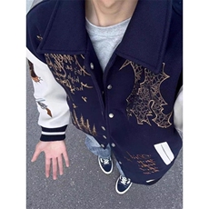 美式高街涂鸦刺绣棒球服外套男款秋冬潮牌宽松情侣装加厚夹克上衣，男装夹克，星座601-1