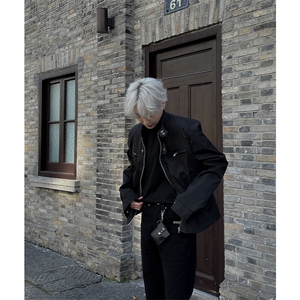 博主风cleanfit垫肩外套男短款美式复古飞行员夹克JK2413-P80图片