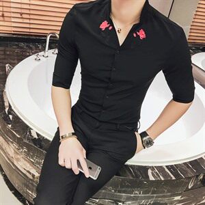 2021年 夏季 七分袖 休闲 修身型 时尚简约 百搭 绣花 衬衫图片