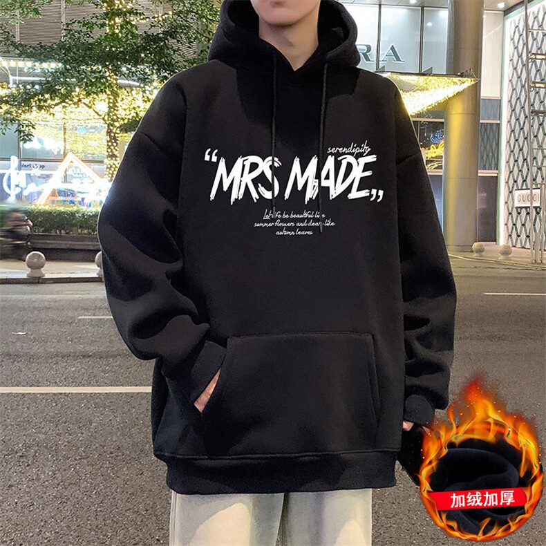 CM075P60加绒65重磅纯棉棉连帽卫衣外套印花帽衫秋冬外套图片
