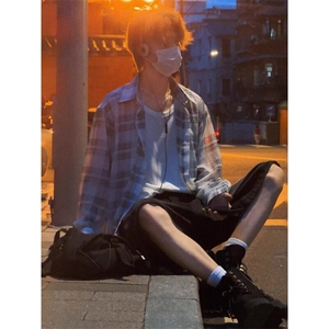 现货ityboy黑色长袖格子衬衫男春秋日系复古青少年25新款图片