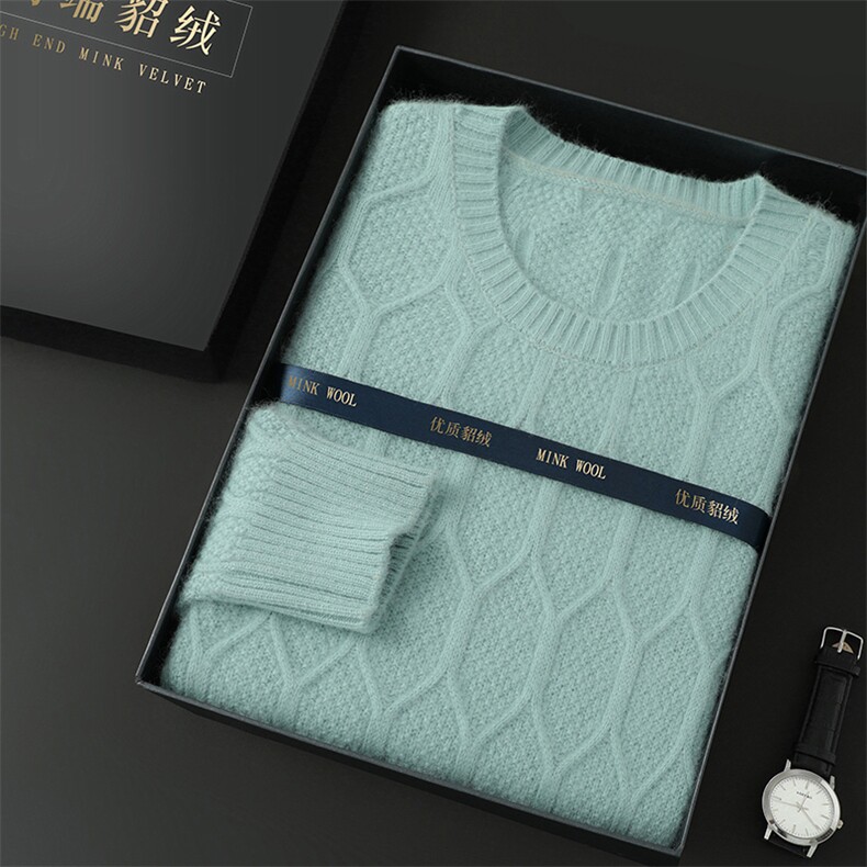 高端奢华男士貂绒衫秋冬新款舒适保暖时尚百搭圆领针织毛衣,男装针织衫/毛衣,冬贝尔貂绒