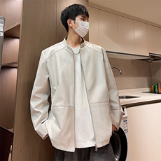 男士立领皮夹克男秋季宽松机床皮衣潮外套A266-PY005-特P40，男装夹克，电商A266