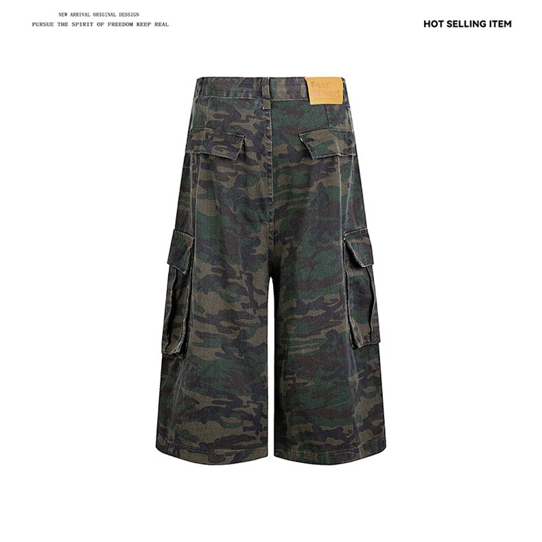 迷彩工装牛仔裤男新款美式高街痞帅宽松直筒阔腿7分裤TD3129P50,男装牛仔裤,星座1013-1