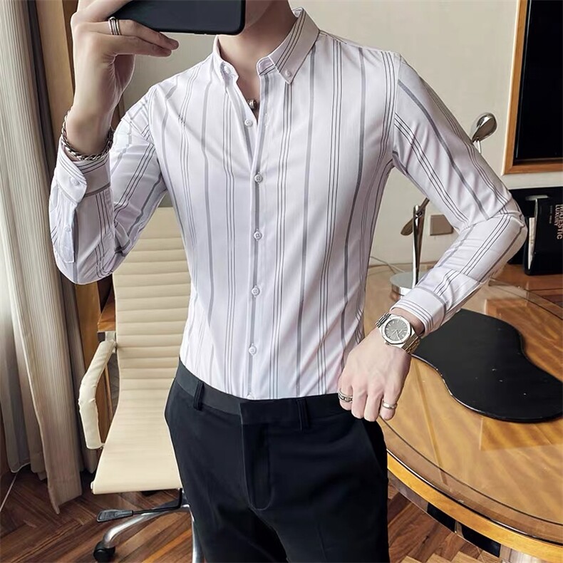 条纹男修身衬衫翻领衬衣打底衫c611-P40,男装衬衫,星座1012