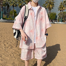 夏季海边沙滩男女同款休闲套装潮牌宽松大码XZ102B-1-TZ012P55，男装休闲套装，星座102B-1