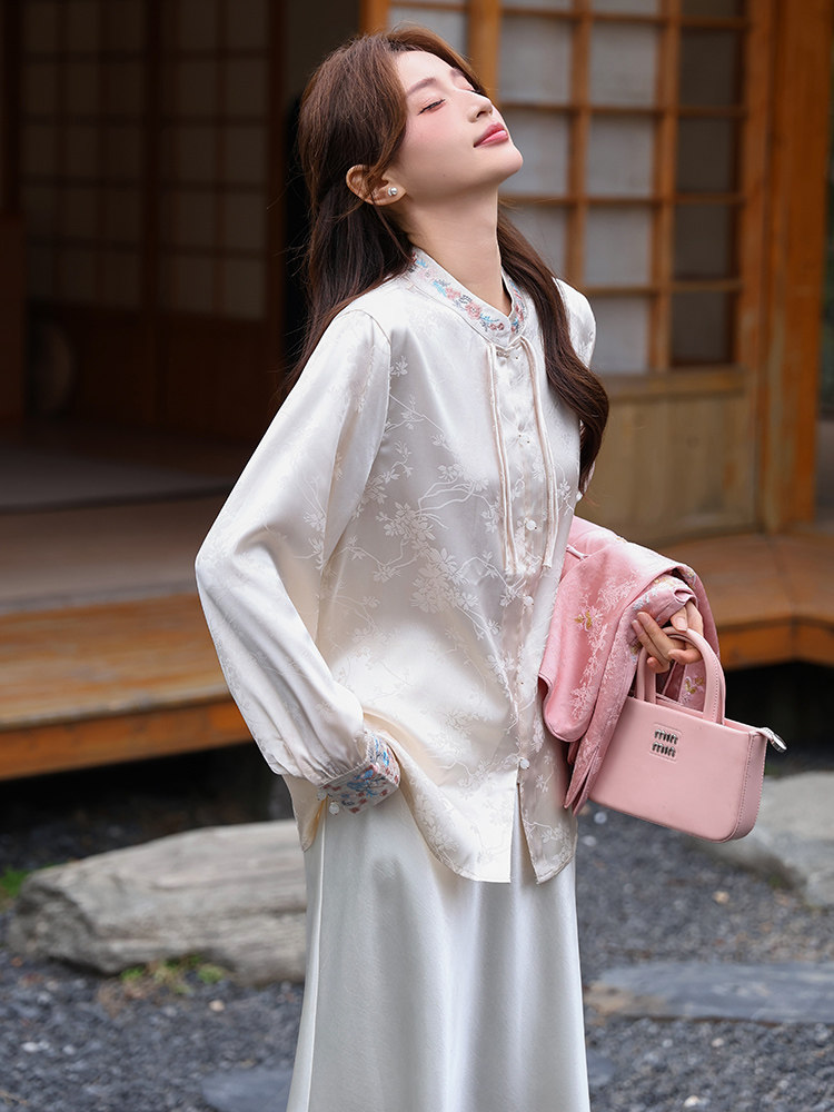 2026年春季新中式g风高级感提花马甲衬衫随意搭配套装,女装套装/套裙,超帛