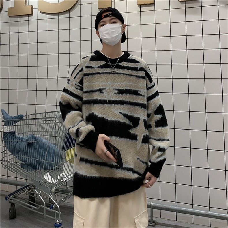 美式潮牌撞色软糯毛衣男秋冬慵懒风圆领宽松休闲针织衫M1616-P48,男装针织衫/毛衣,星座512-4