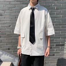 日系五分袖春夏季新款衬衫潮流慵懒男方领宽松型衬衫JC120P23，男装衬衫，星座1116-2