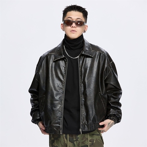 美式复古翻领夹克潮牌皮衣夹克宽松外套 A436-983-P145188图片