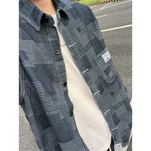 牛仔外套男格子衬衫夹克潮牌青少年休闲上衣夹克J1840-特价P52图片