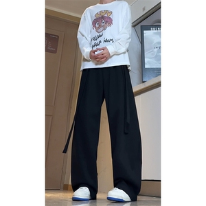 宽松垂感裤男春季新款2025潮流飘带设计感休闲裤子-A2003TP55控98图片