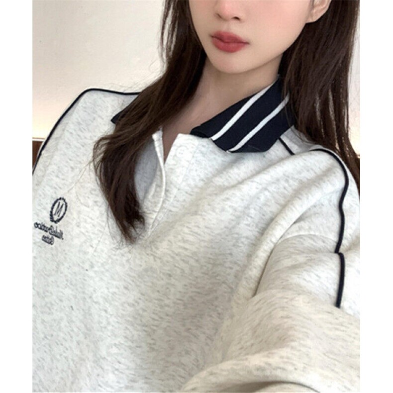复古运动风翻领卫衣女春季2025新款宽松长袖POLO衫潮WY287,男装卫衣,星座1116A（原606A-3）