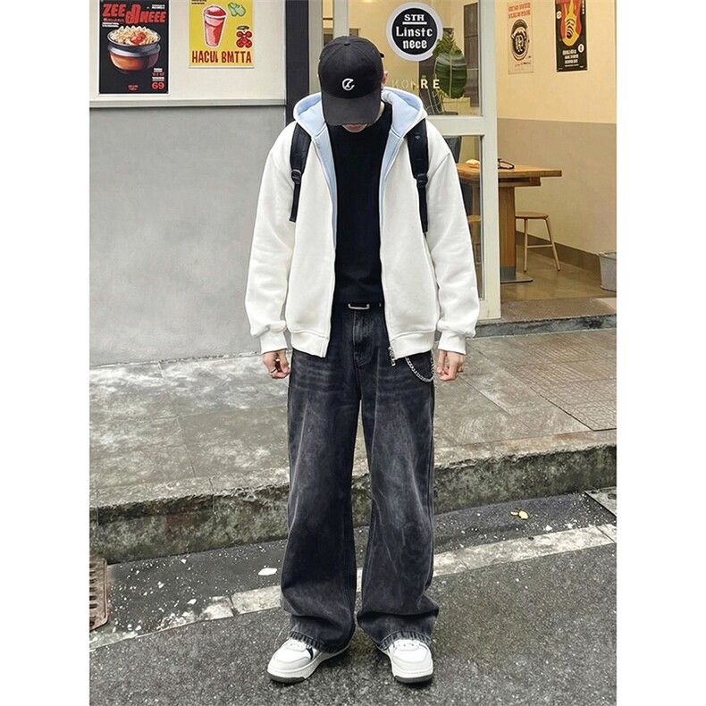 双拉链头 重磅420克卫衣撞色连帽开衫美式情侣外套WY5816 P52图片