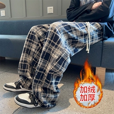 加绒加厚冬男休闲裤毛呢条纹格子休闲直筒长裤h923P45加绒P50，男装休闲裤，星座1013-1