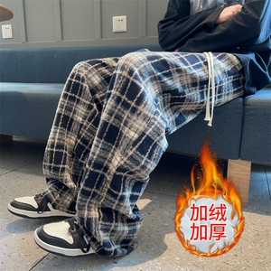 加绒加厚冬男休闲裤毛呢条纹格子休闲直筒长裤h923 P45加绒P50图片