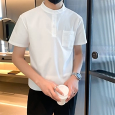 夏季冰丝薄款短袖polo衫男生韩版半袖纯色简约立领上衣男T恤T555，男装T恤，星座1116A-2（原606A-1）