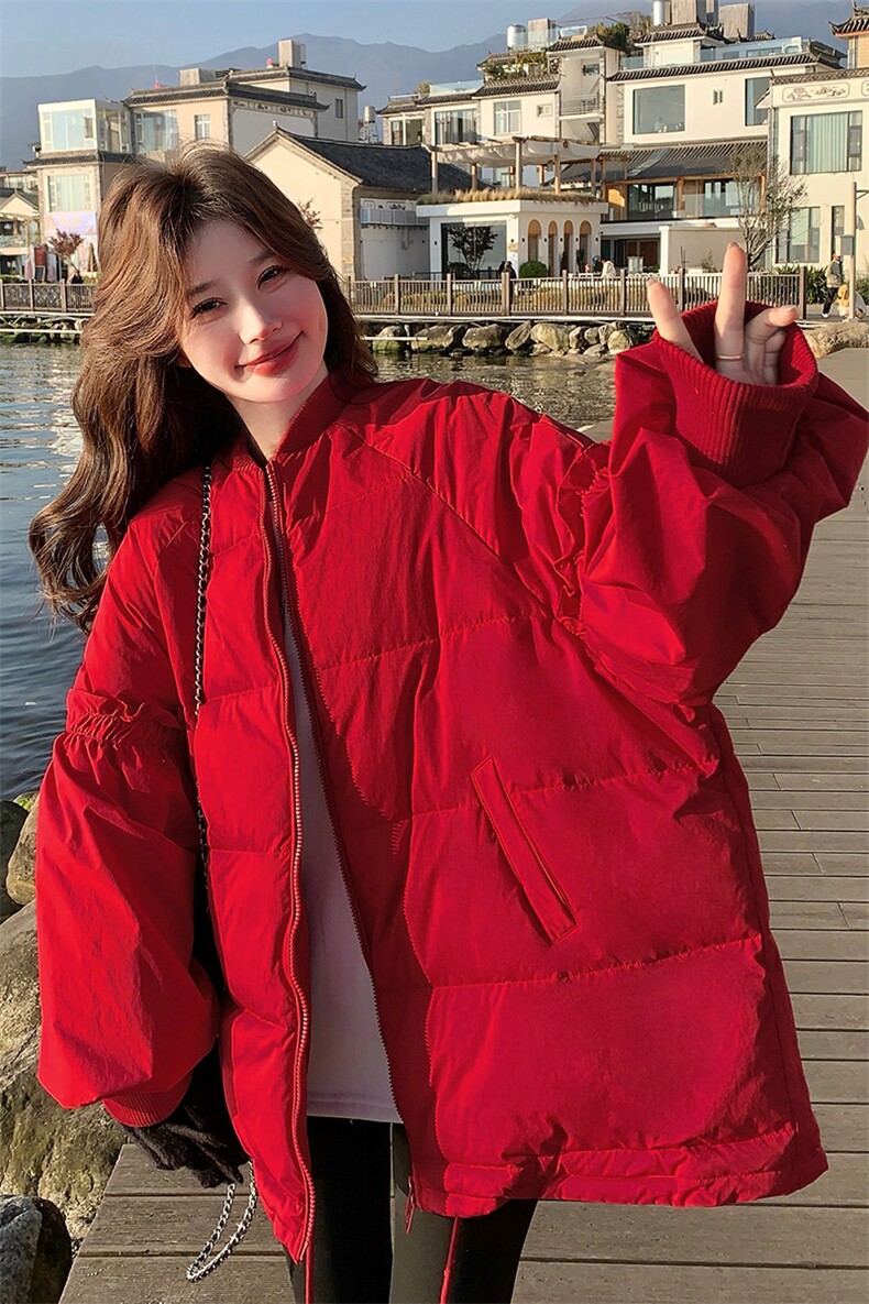 新款已出货新年款红色羽绒服2C007-527-345-K518（90绒）,女装羽绒服,2C007