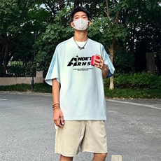 抖音得物品质二开240克宽松纯棉美式潮牌印花三条杠中性风短袖T恤，男装T恤，电商A486-1