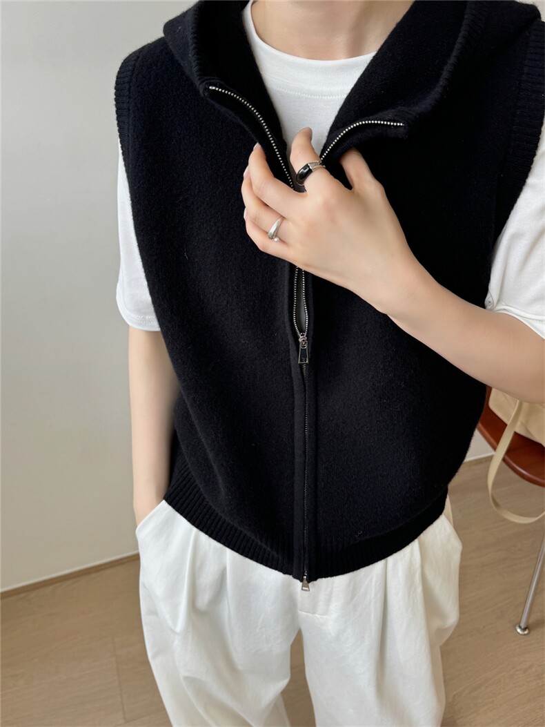 2025秋季新款百搭时尚拉链马甲针织衫,针织衫/毛衣,秀阁羊绒