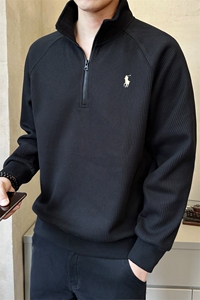 立领半拉链卫衣男士春秋潮牌运动款重磅刺绣套头衫上衣W7101-P80图片