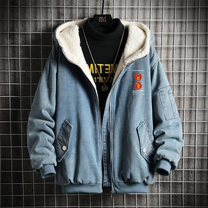 NM53093-P140牛仔外套男大码加厚加绒棉衣男羊羔毛棉服男