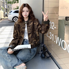 美式复古迷彩短款外套女2025年秋季新款小个子宽松休闲夹克上衣潮，女装短外套，1C130
