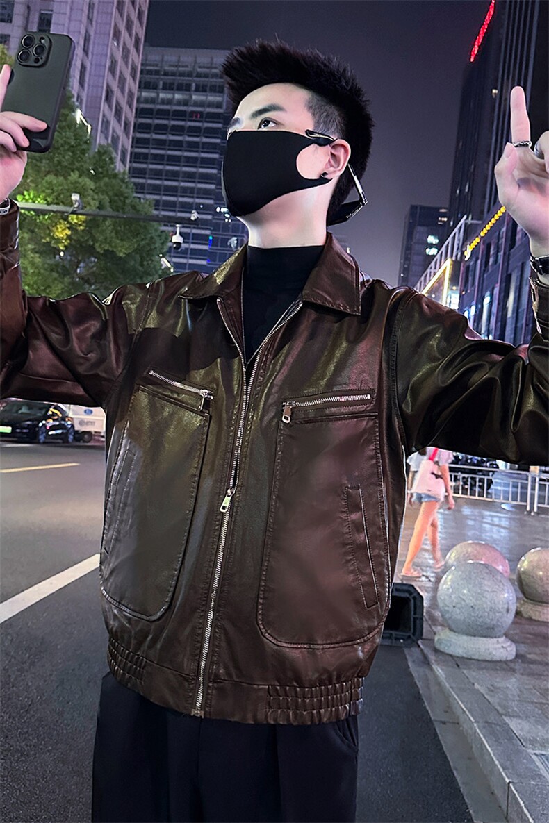 水洗皮衣男潮流翻领皮夹克上衣机车外套A368-P9819-P118,男装夹克,电商A368