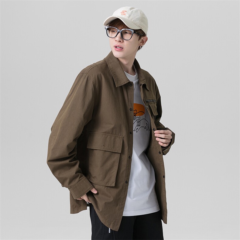 秋季工装衬衫夹克男潮牌多口袋水洗长袖衬衫EL-2510-P65图片