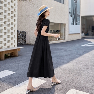 现货白色连衣裙女2025夏新款方领法式收腰显瘦气质泡泡袖长裙图片